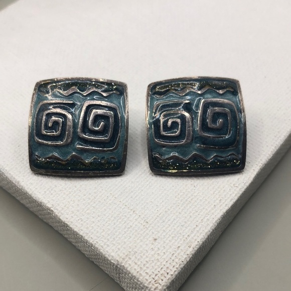 Vintage Newpro enamel abstract earrings artsy dressy statement style geometric. - Picture 2 of 4